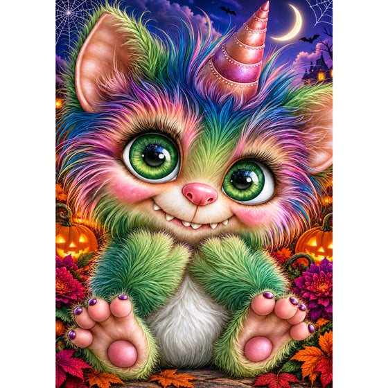 5D Diamond Painting – Kleines Regenbogenmonster im Halloweenzauber | Unique Diamond
