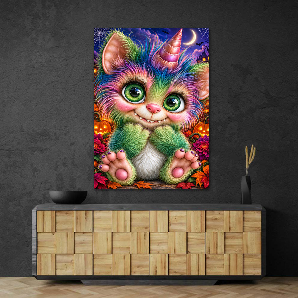 5D Diamond Painting – Kleines Regenbogenmonster im Halloweenzauber