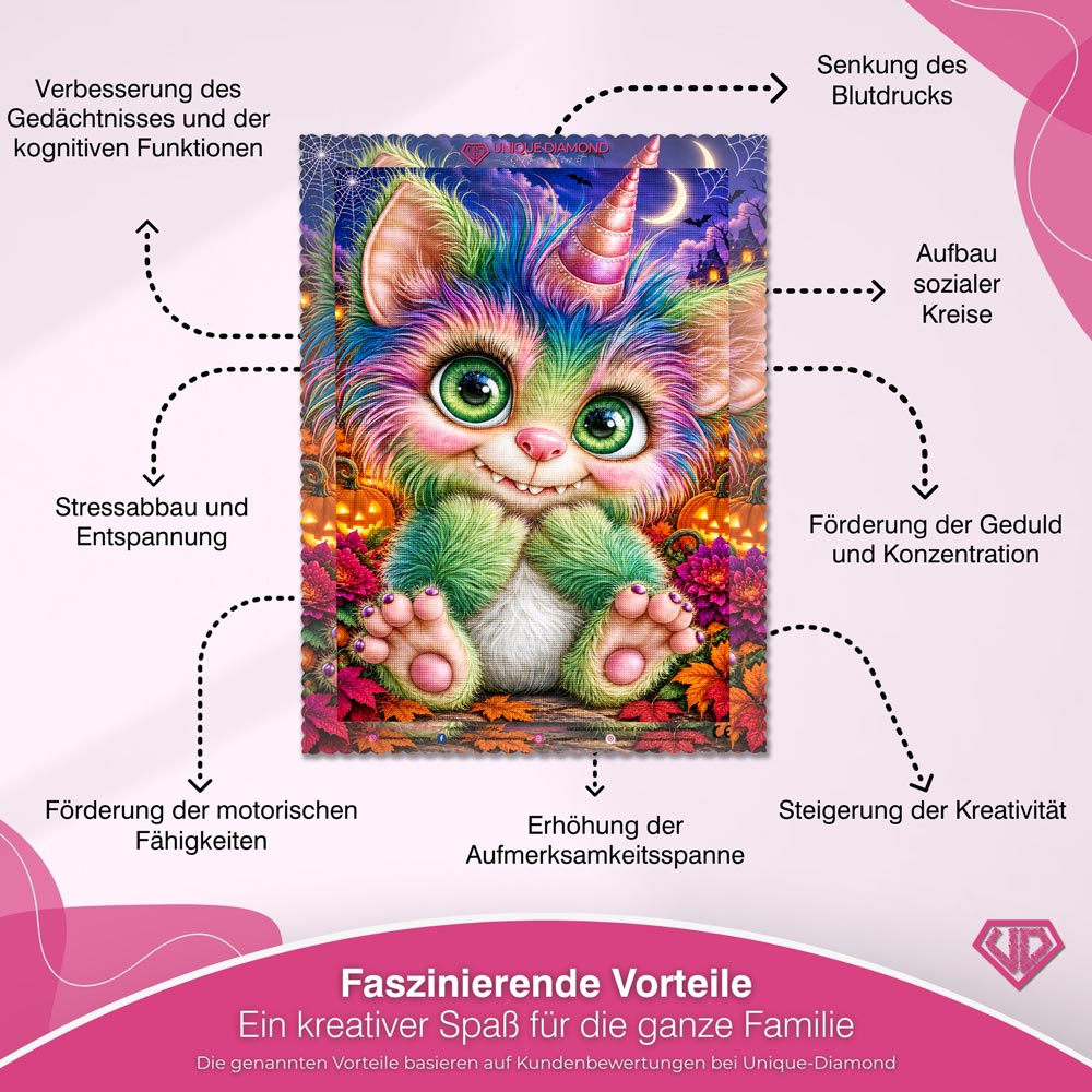 5D Diamond Painting – Kleines Regenbogenmonster im Halloweenzauber