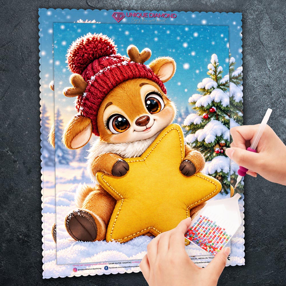 5D Diamond Painting – Kleines Rentier mit Kuschelstern