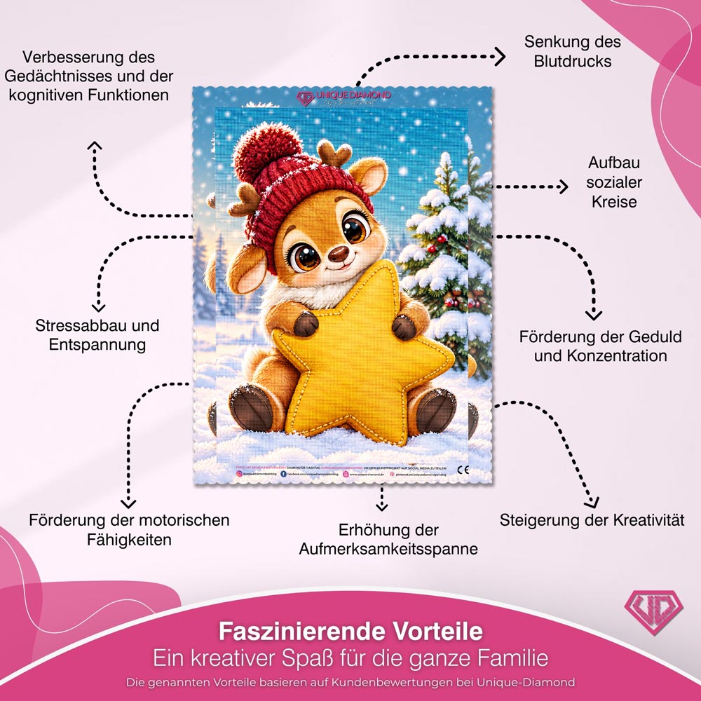 5D Diamond Painting – Kleines Rentier mit Kuschelstern