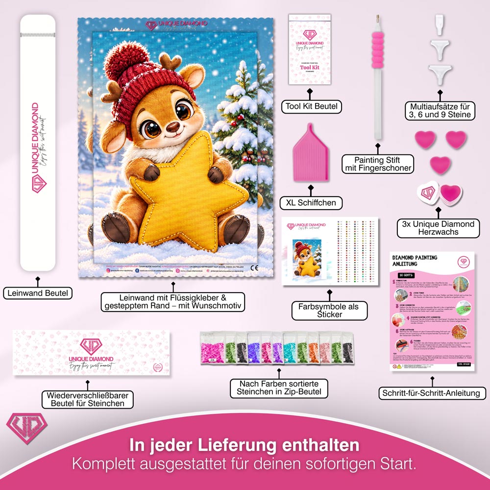5D Diamond Painting – Kleines Rentier mit Kuschelstern