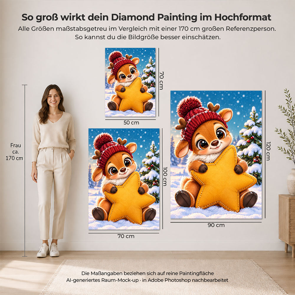 5D Diamond Painting – Kleines Rentier mit Kuschelstern
