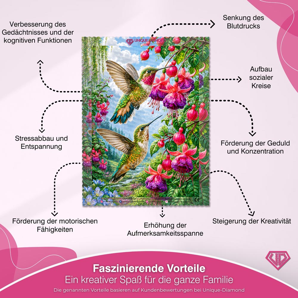 5D Diamond Painting – Kolibris im Fuchsiengarten