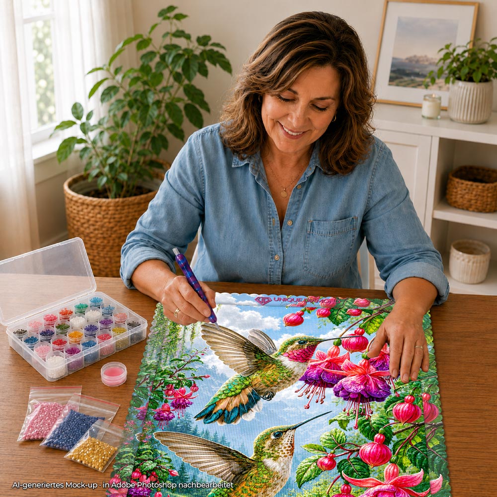 5D Diamond Painting – Kolibris im Fuchsiengarten