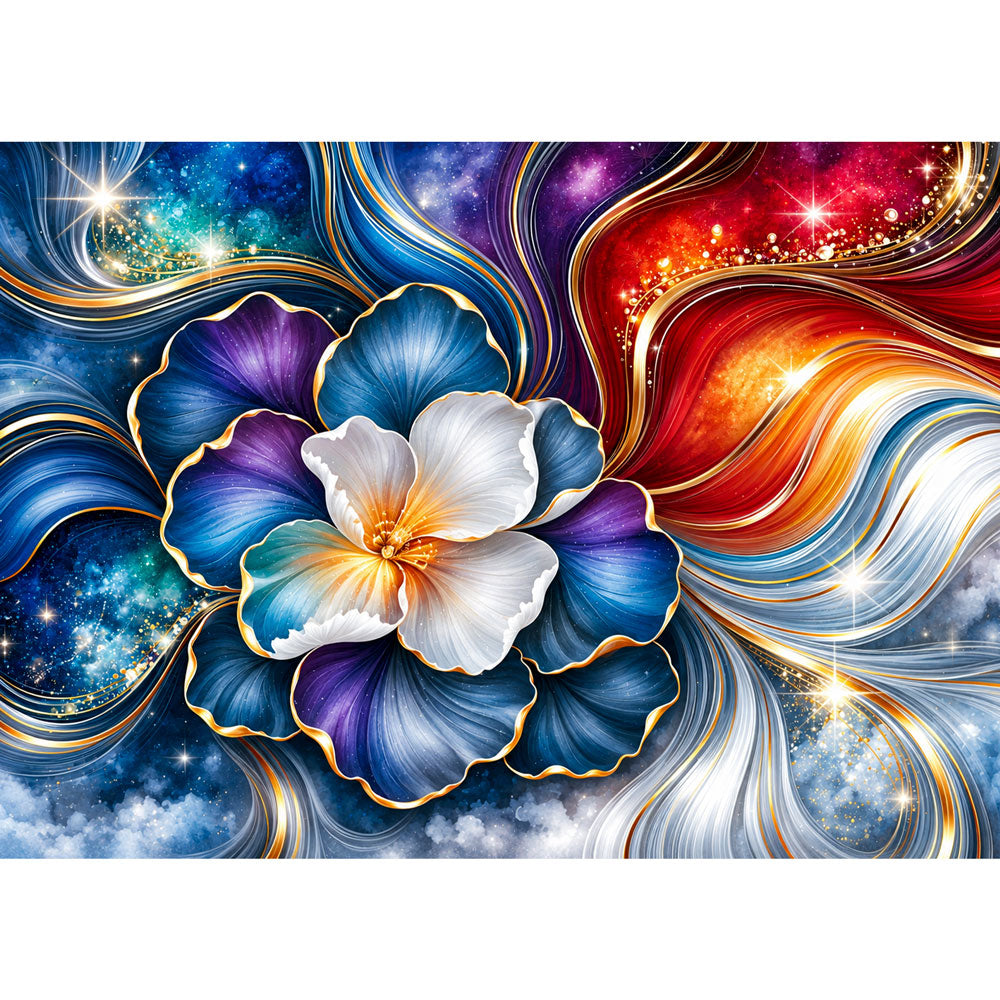 5D Diamond Painting – Kosmische Blüte im Farbenstrom | Unique Diamond