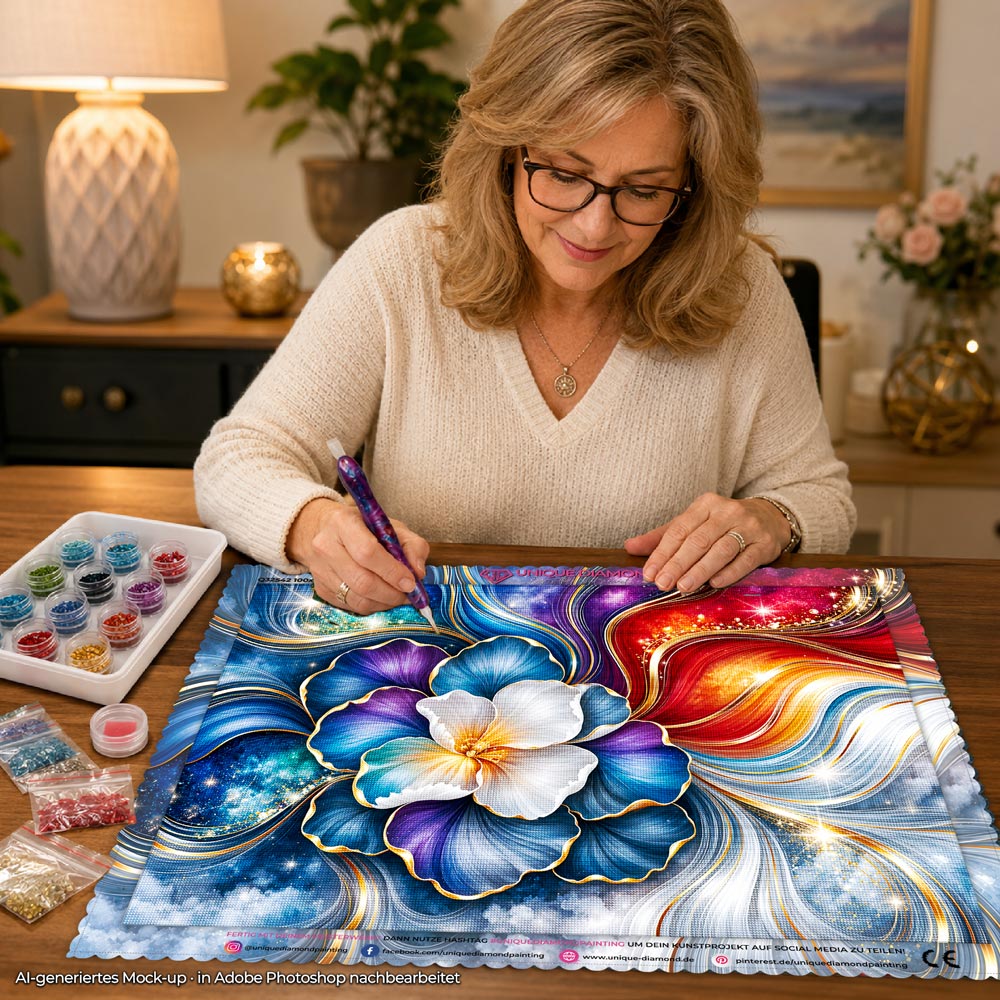 5D Diamond Painting – Kosmische Blüte im Farbenstrom