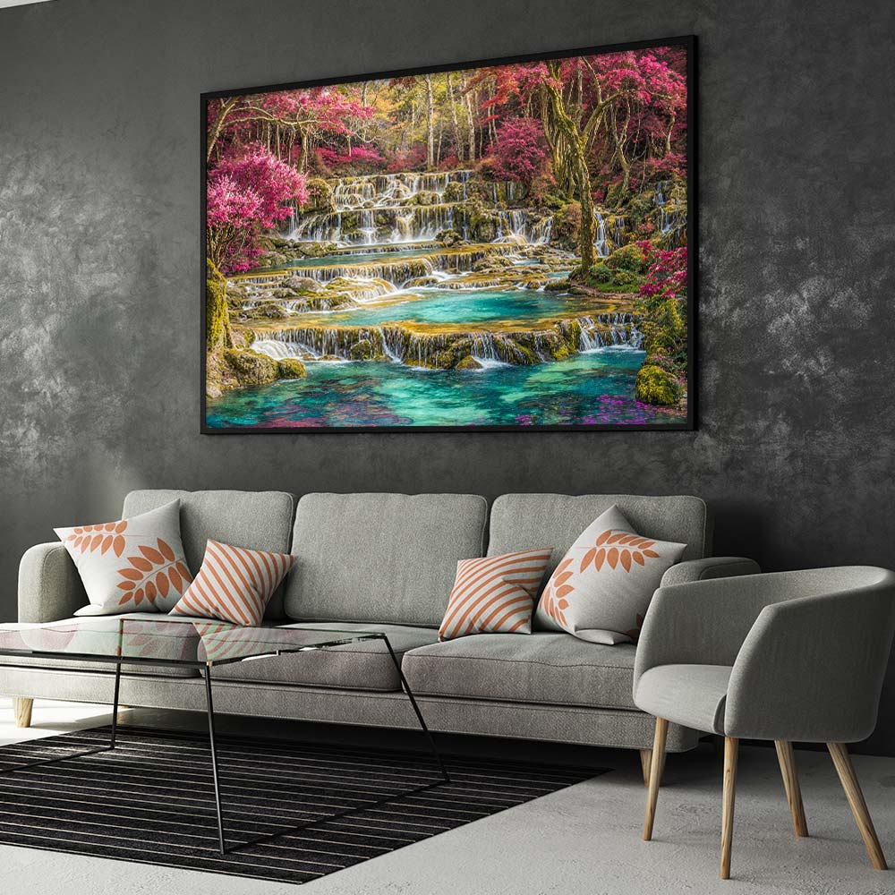 5D Diamond Painting – Kristallterrassen im Blütenhain, Unique-Diamond