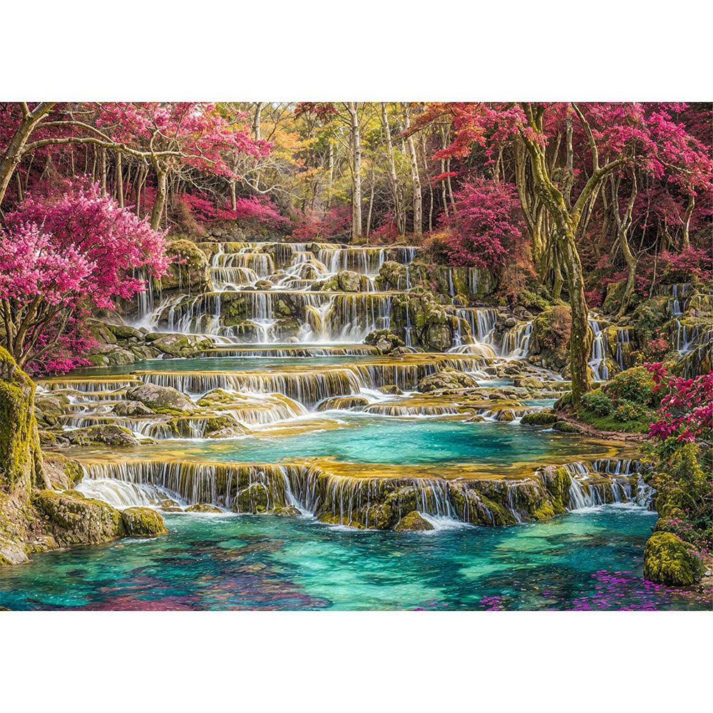 5D Diamond Painting – Kristallterrassen im Blütenhain, Unique-Diamond