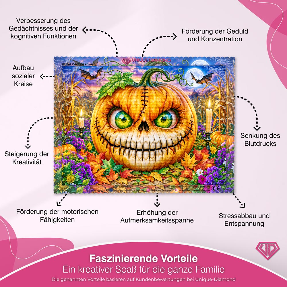 5D Diamond Painting – Kürbisgrinsen im Halloween-Zaubergarten
