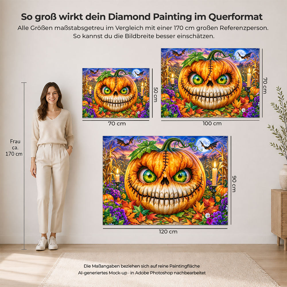 5D Diamond Painting – Kürbisgrinsen im Halloween-Zaubergarten