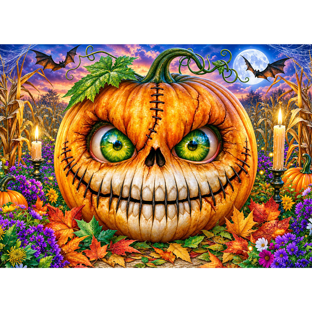 5D Diamond Painting – Kürbisgrinsen im Halloween-Zaubergarten | Unique Diamond