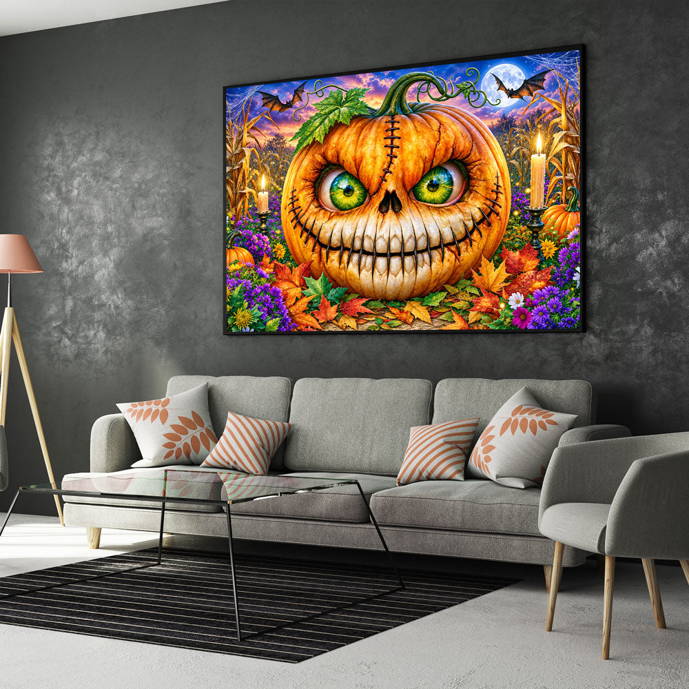 5D Diamond Painting – Kürbisgrinsen im Halloween-Zaubergarten