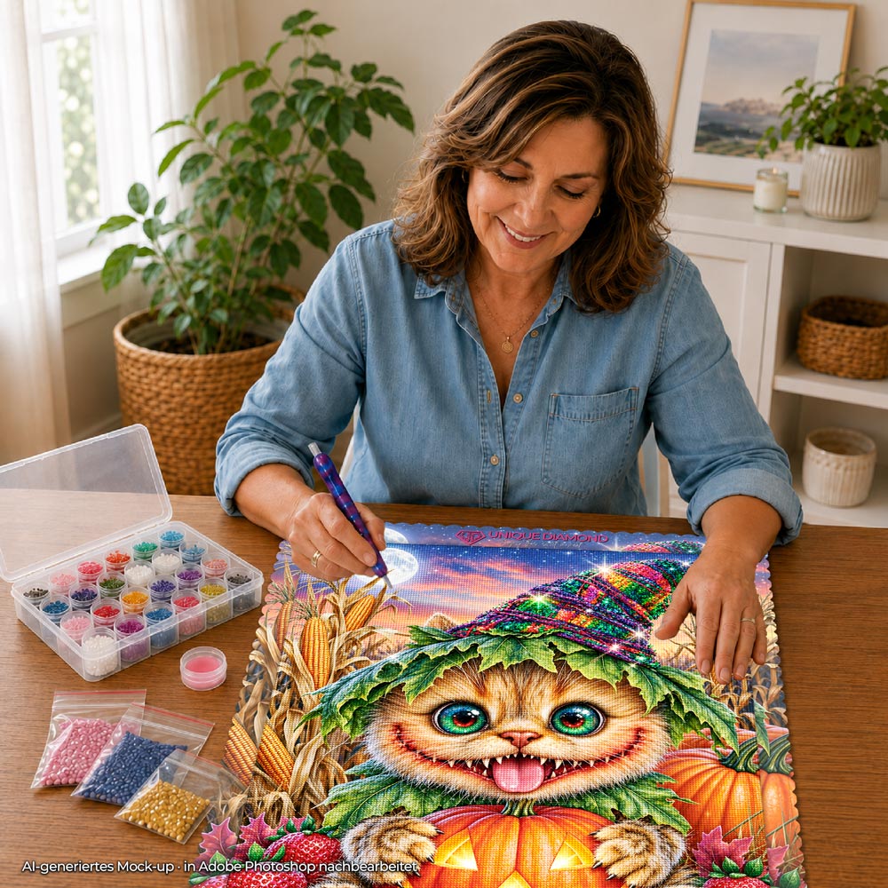 5D Diamond Painting – Kürbisgrinsen im Mondschein
