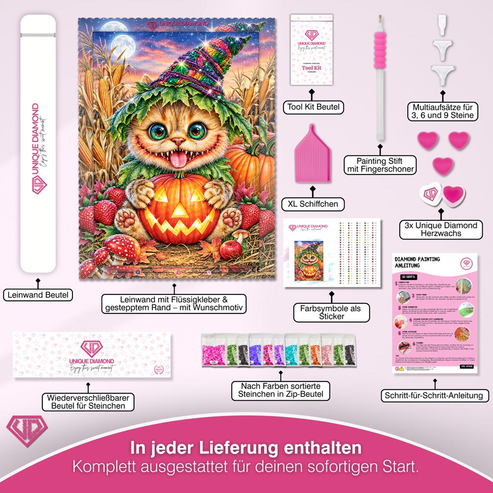 5D Diamond Painting – Kürbisgrinsen im Mondschein