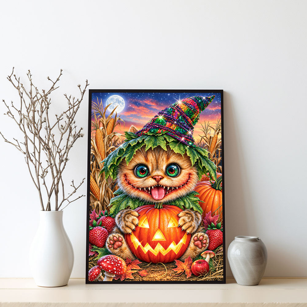 5D Diamond Painting – Kürbisgrinsen im Mondschein