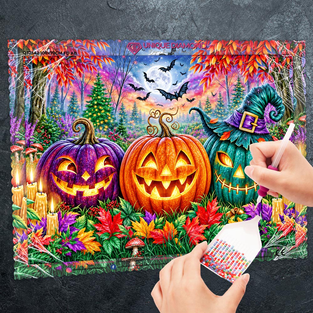 5D Diamond Painting – Kürbislichter im verzauberten Herbstwald