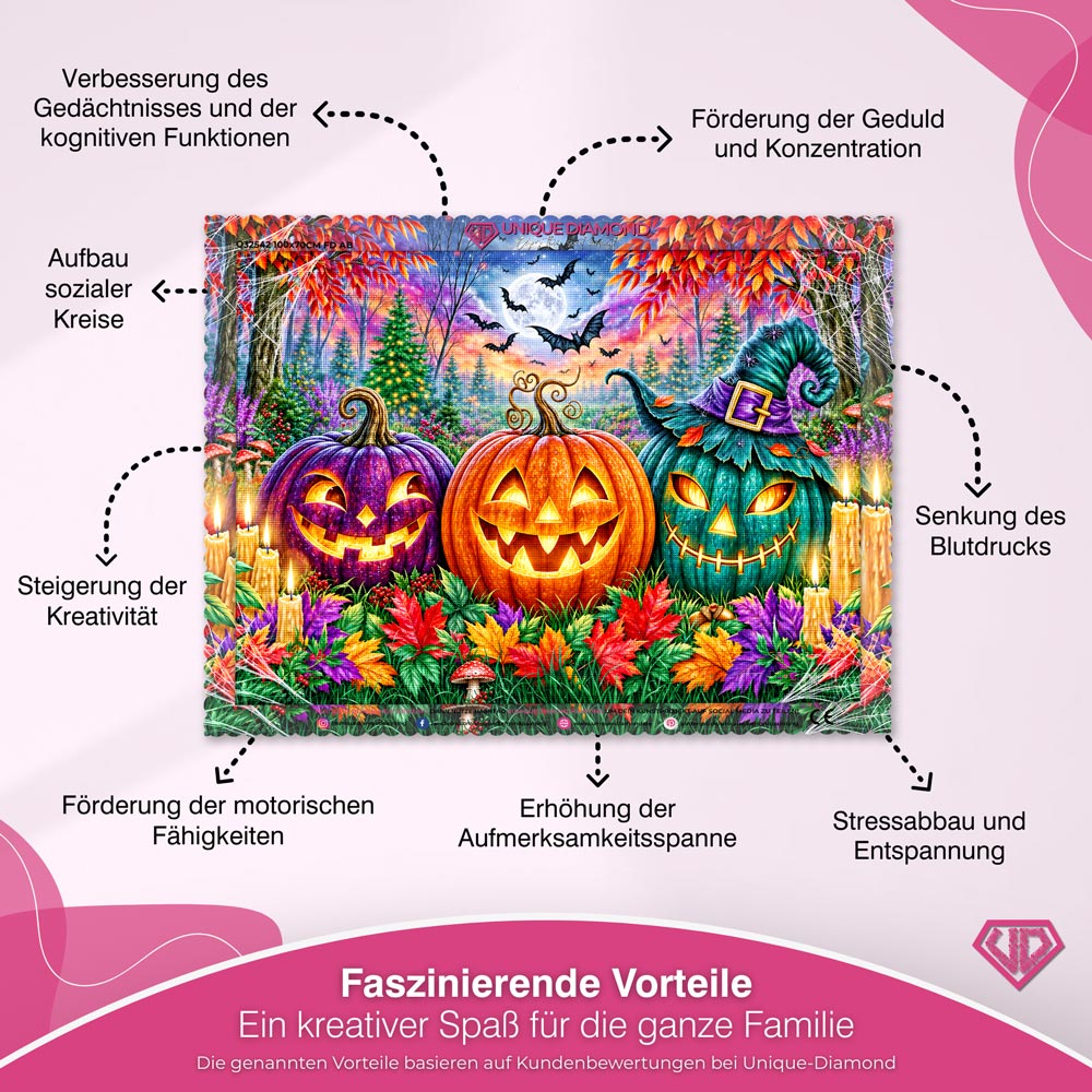 5D Diamond Painting – Kürbislichter im verzauberten Herbstwald