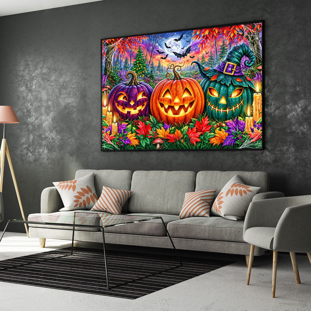 5D Diamond Painting – Kürbislichter im verzauberten Herbstwald