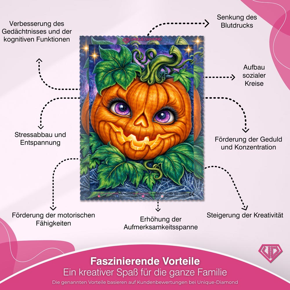 5D Diamond Painting – Kürbiszauber mit violetten Augen