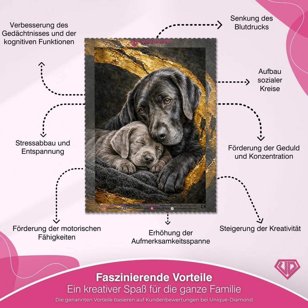 5D Diamond Painting – Labradorliebe in Gold geborgen
