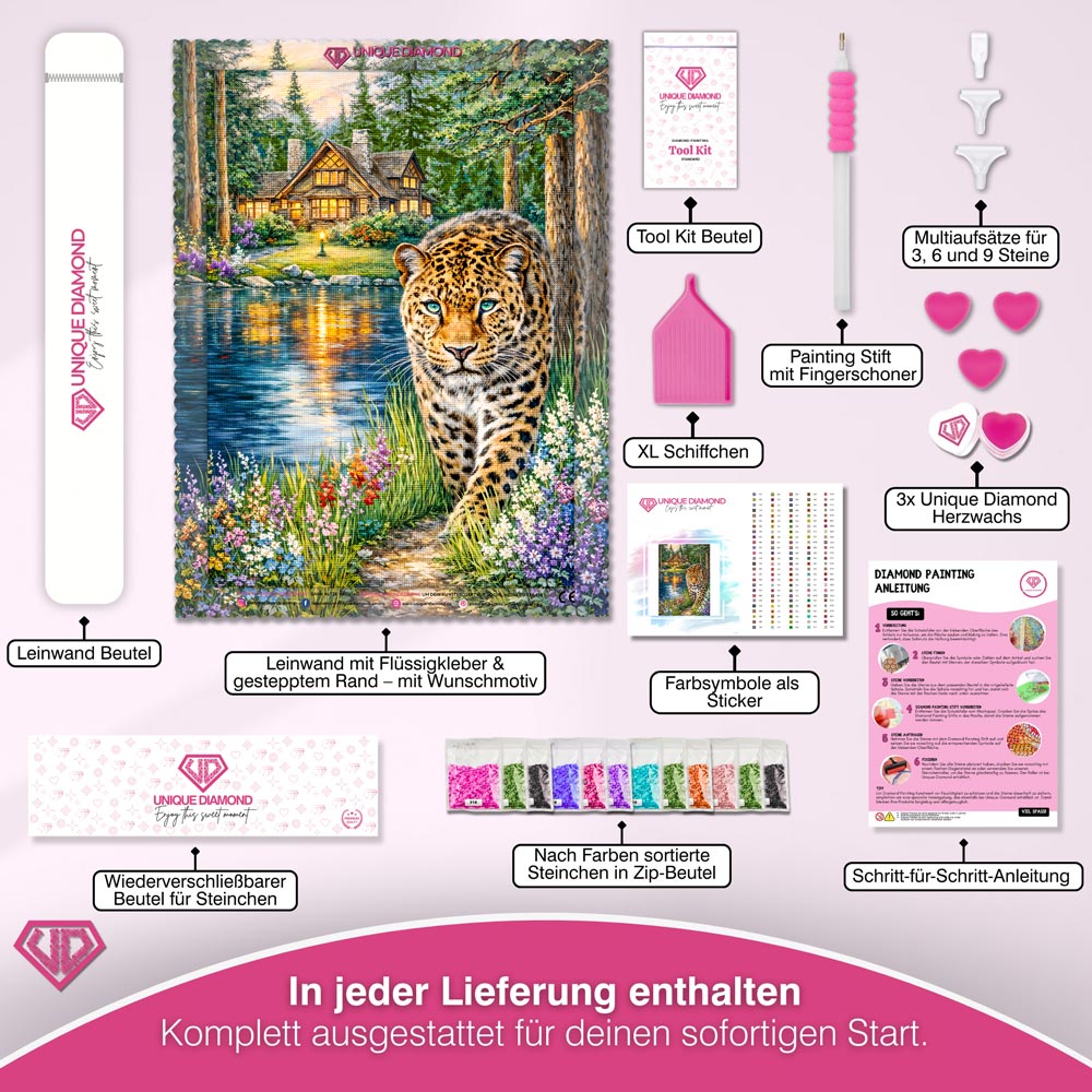 5D Diamond Painting – Lakeside Leopard Haven