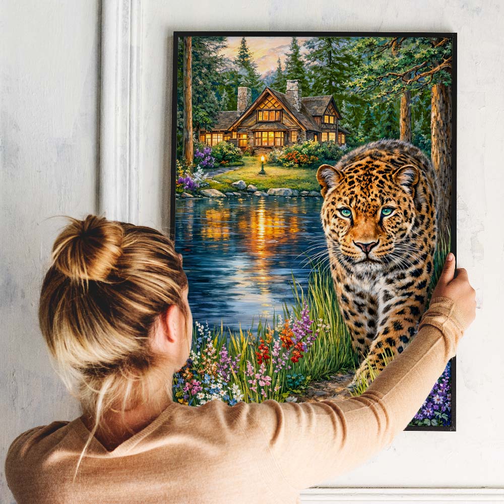 5D Diamond Painting – Lakeside Leopard Haven