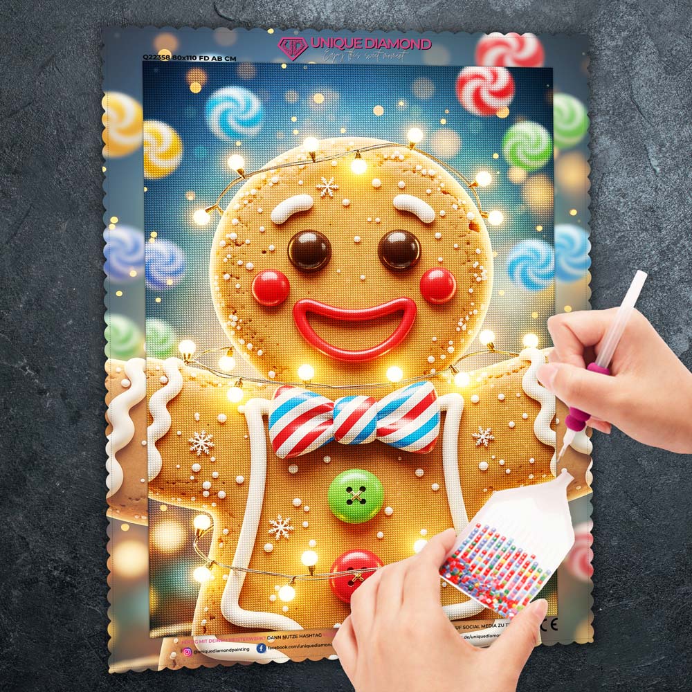 5D Diamond Painting – Lebkuchenmann Keksbert im Lichterglanz