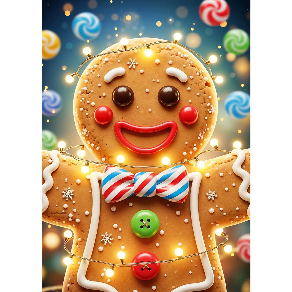 5D Diamond Painting – Lebkuchenmann Keksbert im Lichterglanz