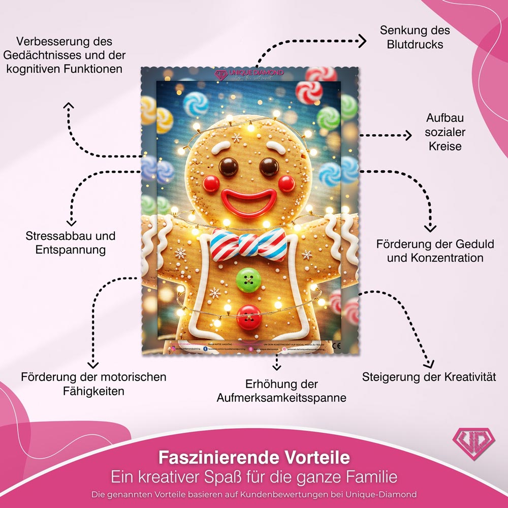 5D Diamond Painting – Lebkuchenmann Keksbert im Lichterglanz