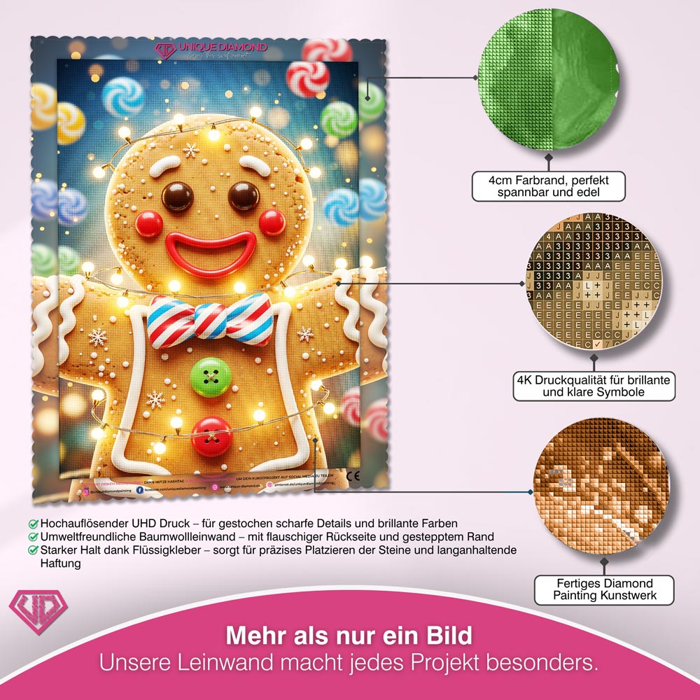 5D Diamond Painting – Lebkuchenmann Keksbert im Lichterglanz