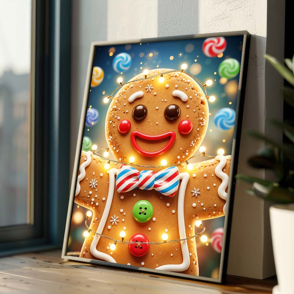 5D Diamond Painting – Lebkuchenmann Keksbert im Lichterglanz