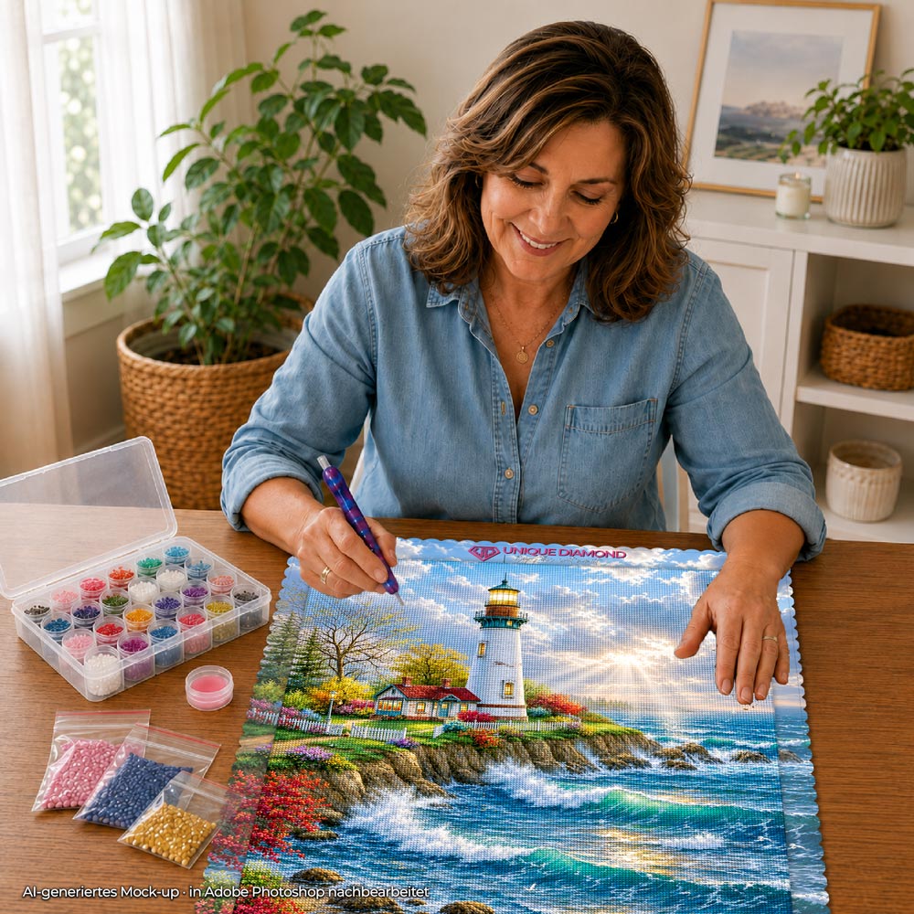 5D Diamond Painting – Leuchtfeuer der Küstenträume