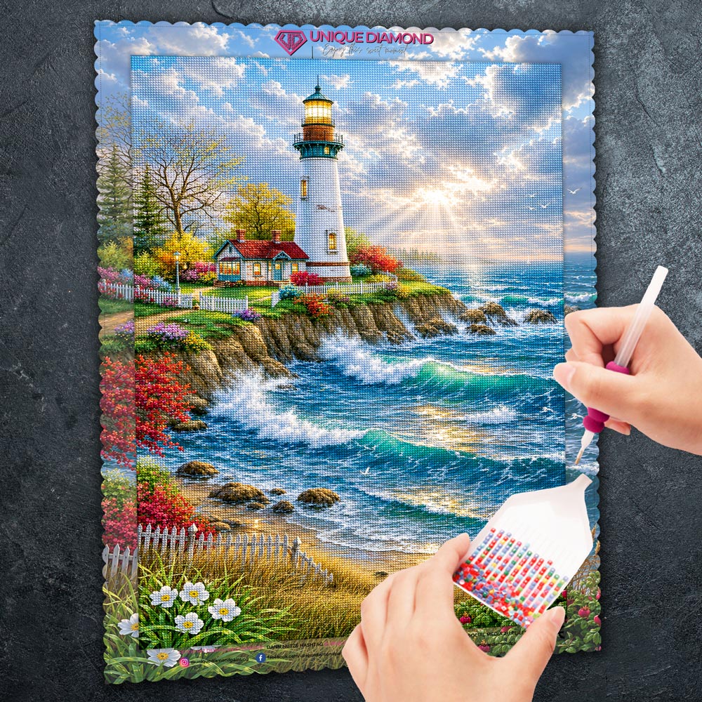 5D Diamond Painting – Leuchtfeuer der Küstenträume