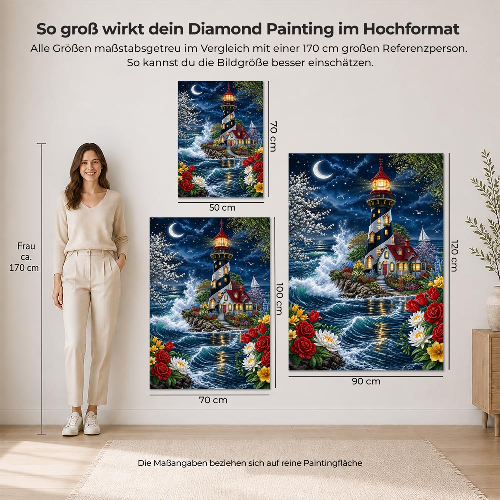 5D Diamond Painting – Leuchtturm der Mondscheinwellen
