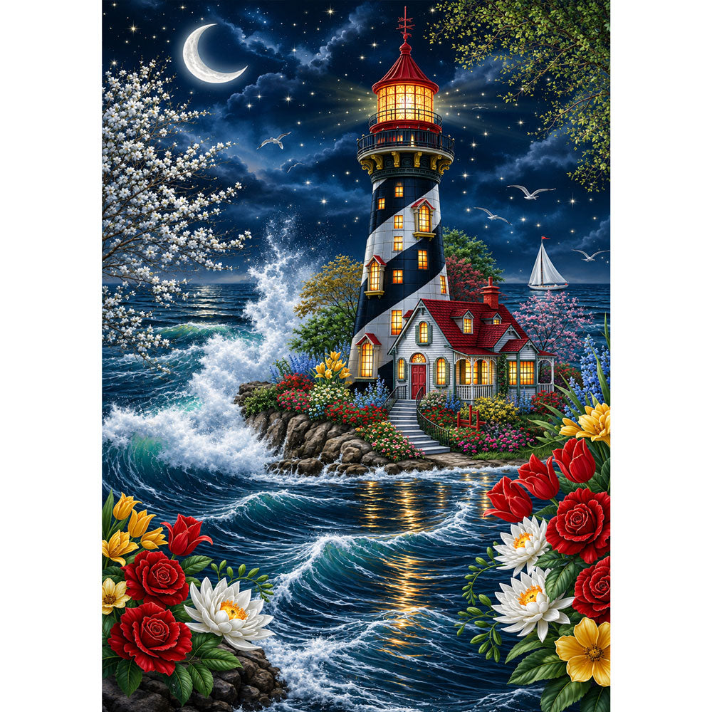 5D Diamond Painting – Leuchtturm der Mondscheinwellen | Unique Diamond