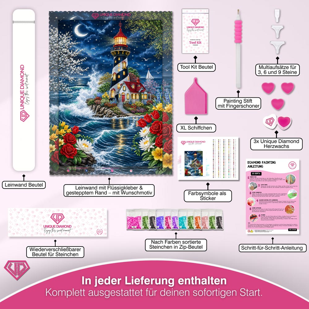 5D Diamond Painting – Leuchtturm der Mondscheinwellen