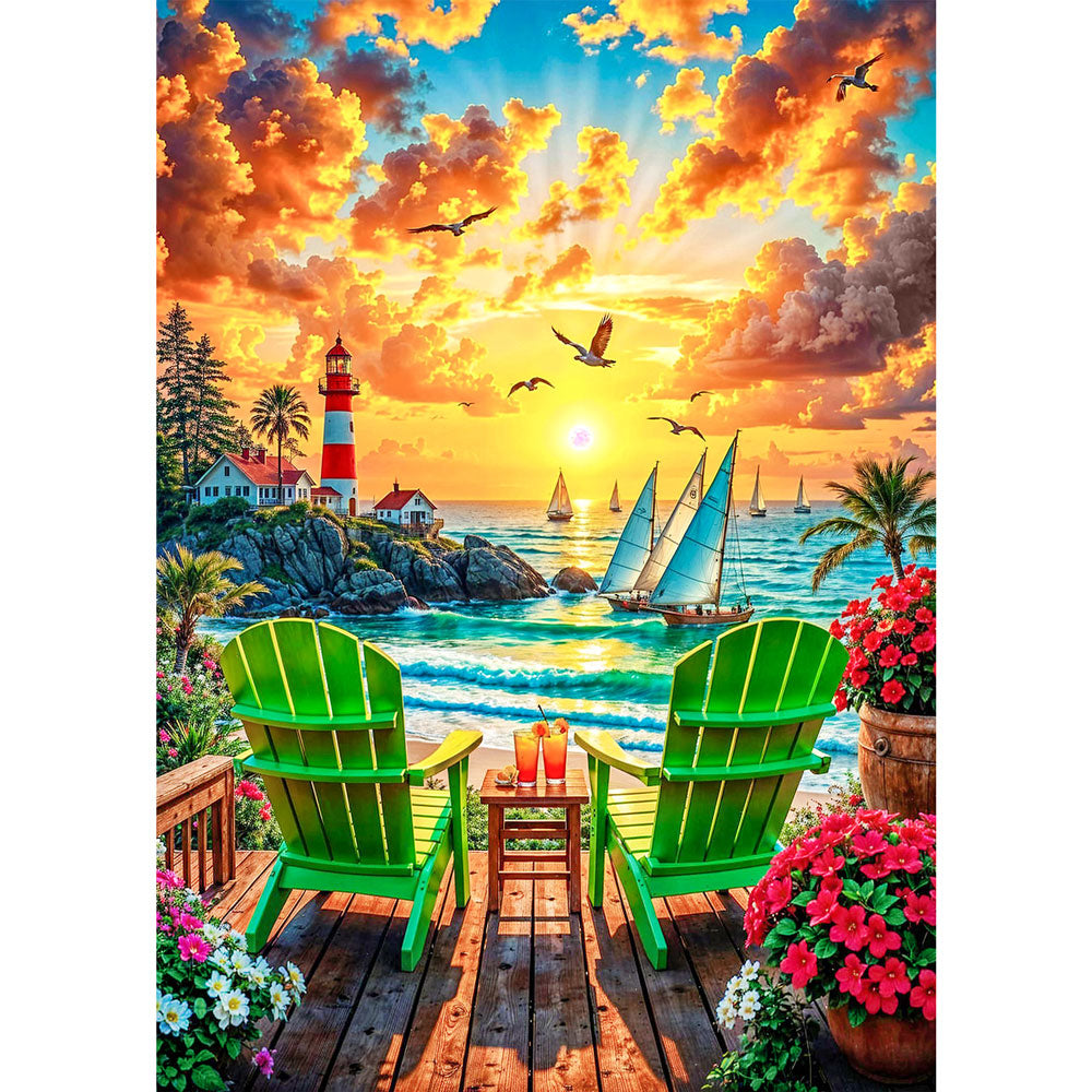 5D Diamond Painting – Leuchtturm der goldenen Stunde, Unique-Diamond