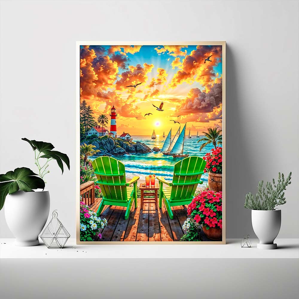 5D Diamond Painting – Leuchtturm der goldenen Stunde, Unique-Diamond
