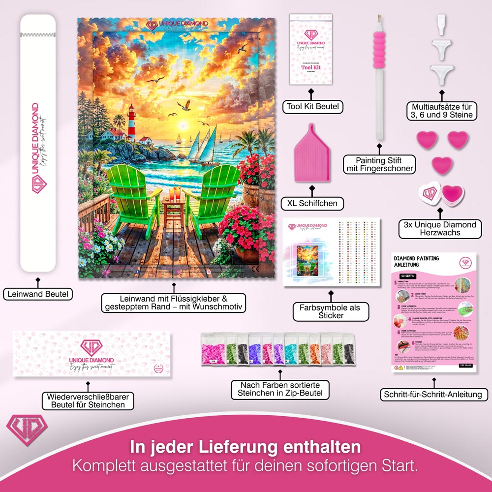 5D Diamond Painting – Leuchtturm der goldenen Stunde Unique-Diamond