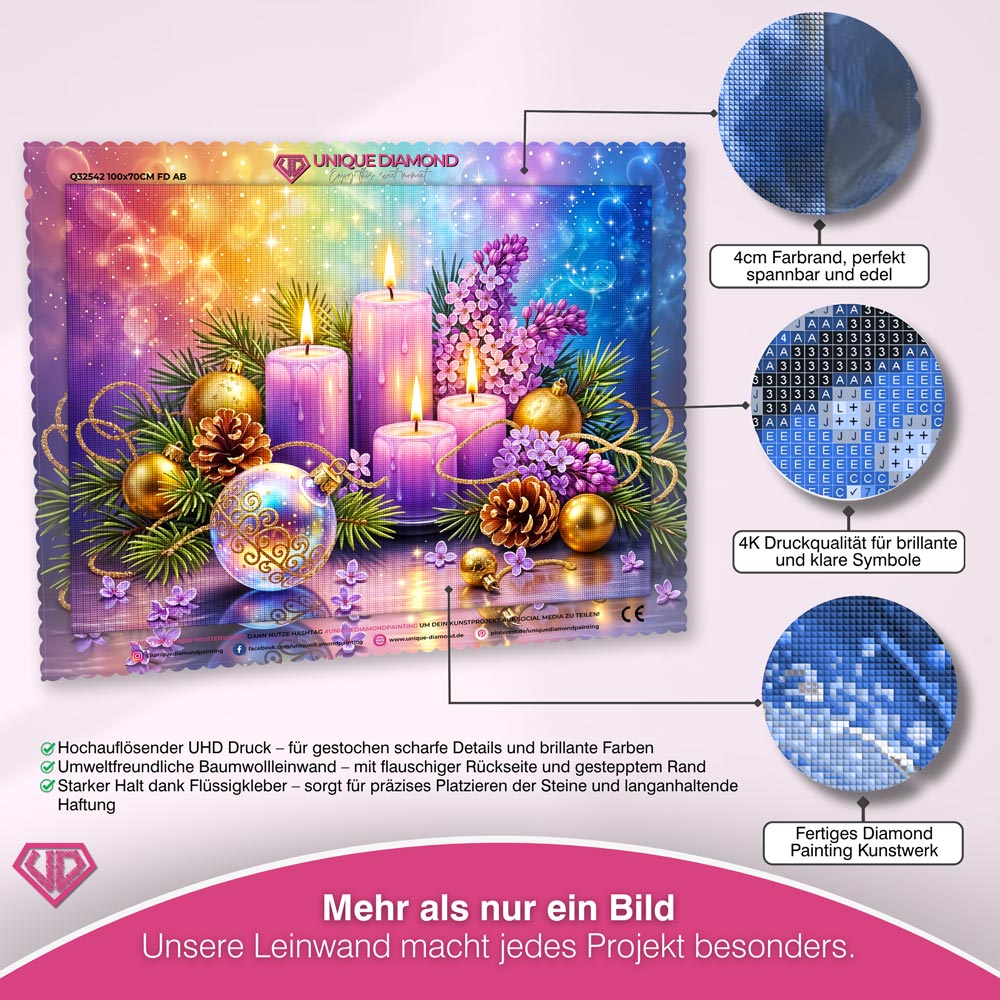 5D Diamond Painting – Lila Adventskerzen im Weihnachtszauber