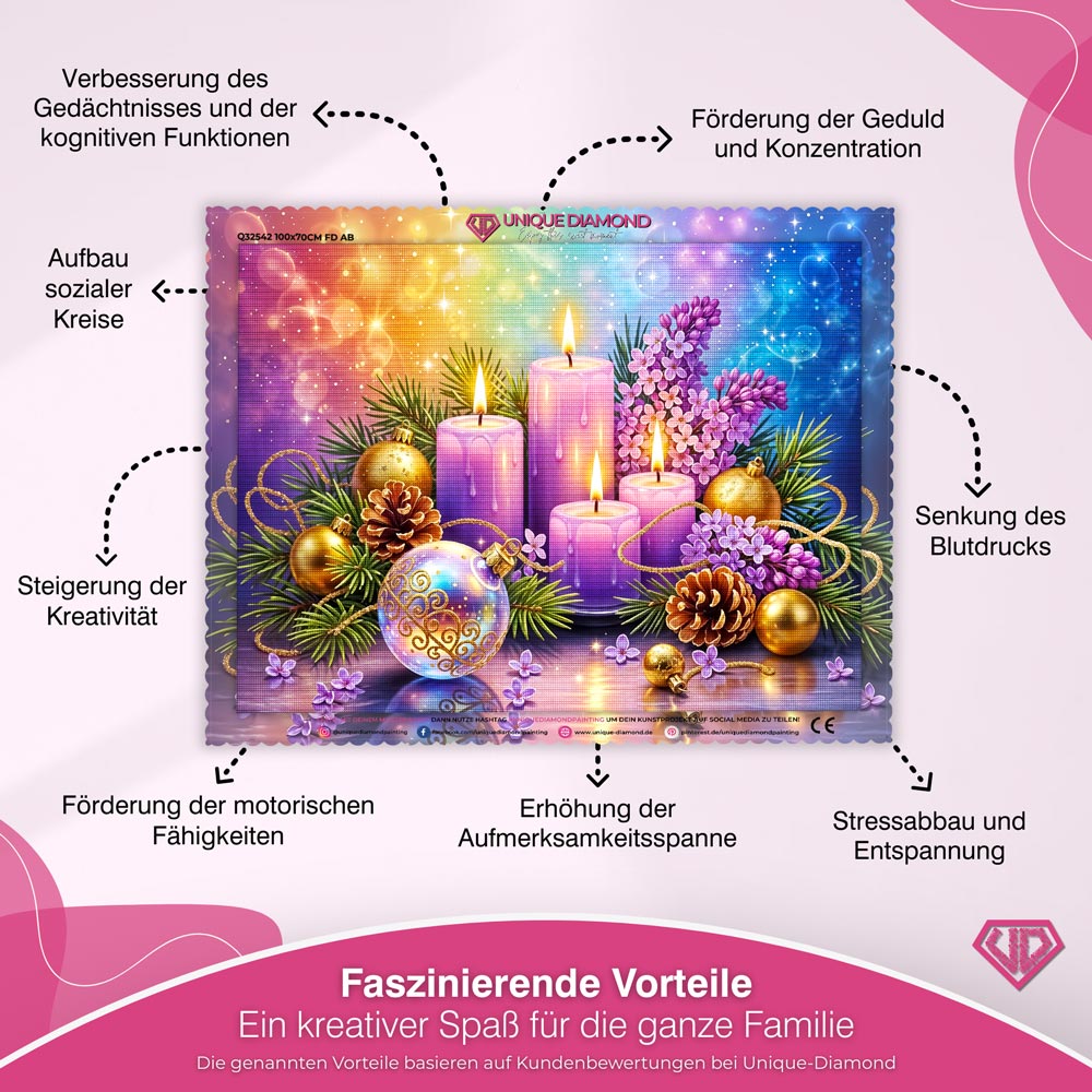 5D Diamond Painting – Lila Adventskerzen im Weihnachtszauber