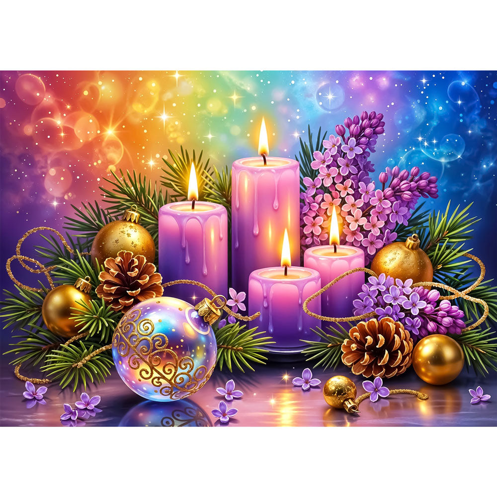 5D Diamond Painting – Lila Adventskerzen im Weihnachtszauber, Unique-Diamond