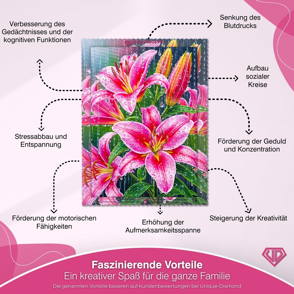 5D Diamond Painting – Lilien im Sommerregen Unique-Diamond