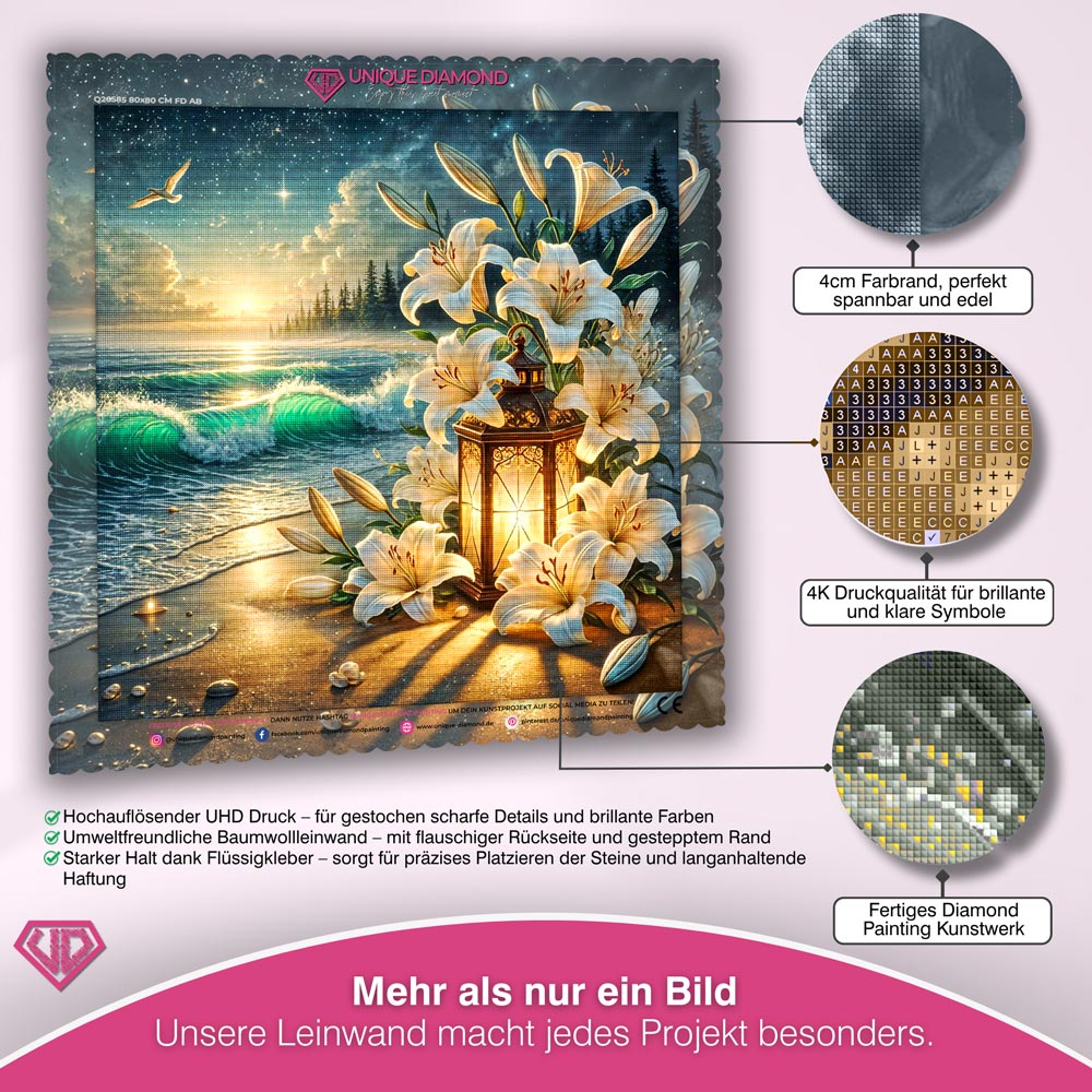5D Diamond Painting – Lilienlicht am Abendmeer Unique-Diamond