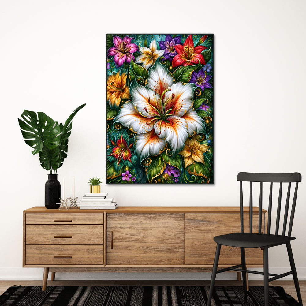 5D Diamond Painting – Lilienpracht im Zauberwald