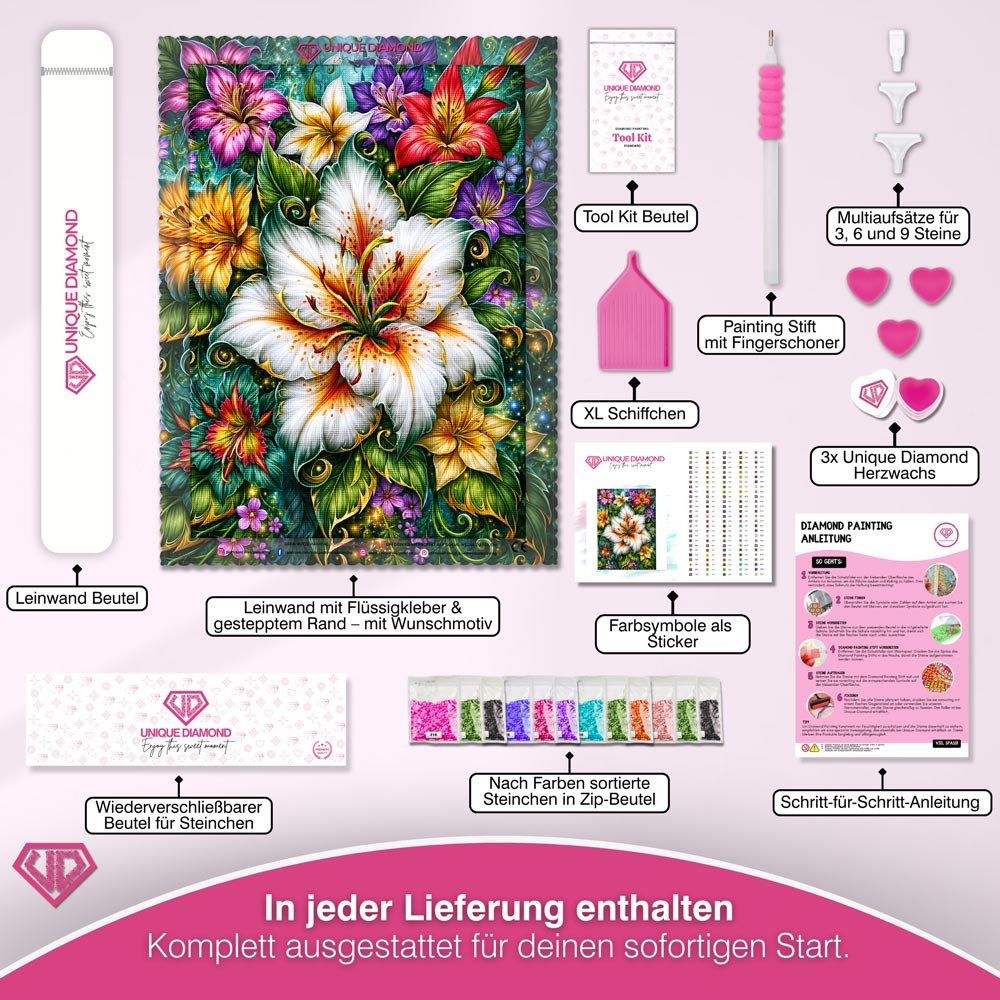 5D Diamond Painting – Lilienpracht im Zauberwald
