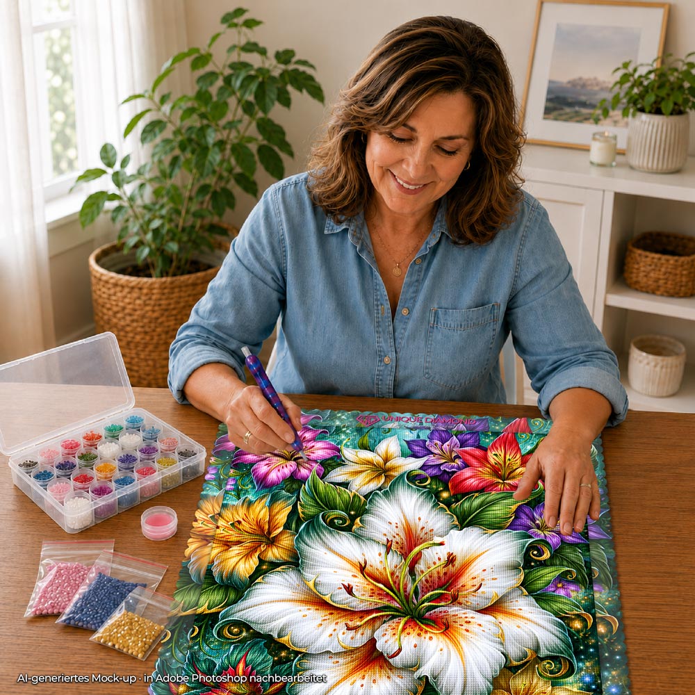 5D Diamond Painting – Lilienpracht im Zauberwald