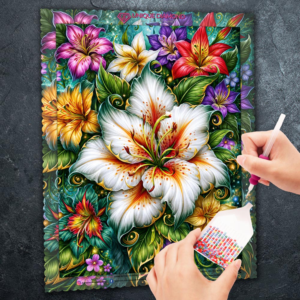 5D Diamond Painting – Lilienpracht im Zauberwald