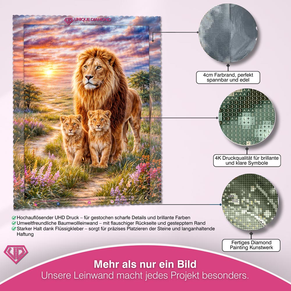 5D Diamond Painting – Lion Family Sunset